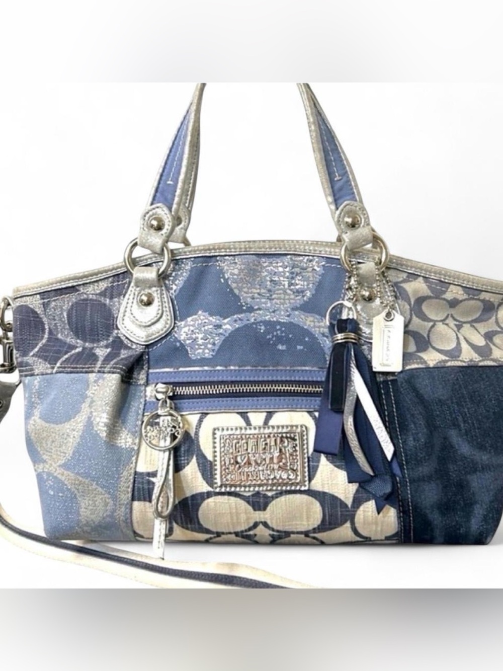 Coach Poppy Denim Patchwork Rocker Satchel